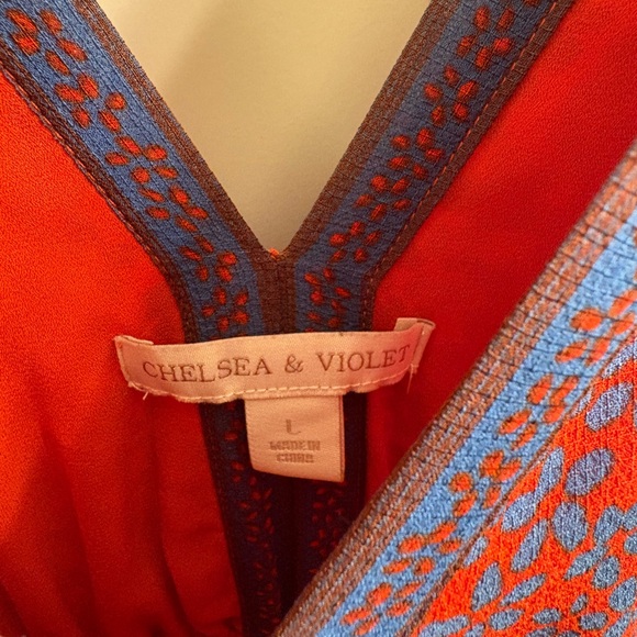 Chelsea & Violet Red & Purple Deep V-neck and back Maxi Dress size L High Slit - Picture 9 of 16